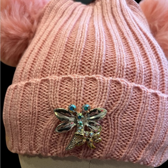 Beanie and brooch bundle! NWT double Pom Pom hat paired with vintage bro… - Picture 2 of 5